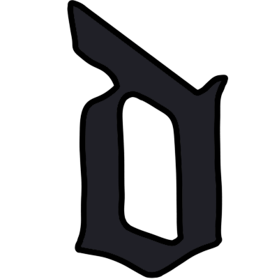 A black lowercase 'd' in a Gothic font